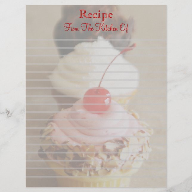 Trio Of Cherry Cupcakes Lined Recipe Letterhead (Front)