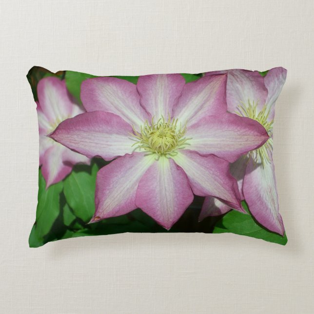 Trio of Clematis Pink and White Spring Vine Accent Pillow (Front)