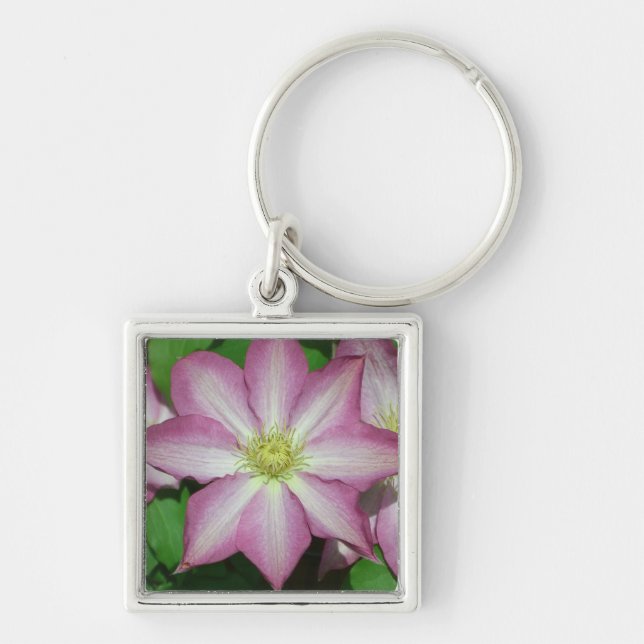Trio of Clematis Pink and White Spring Vine Keychain (Front)
