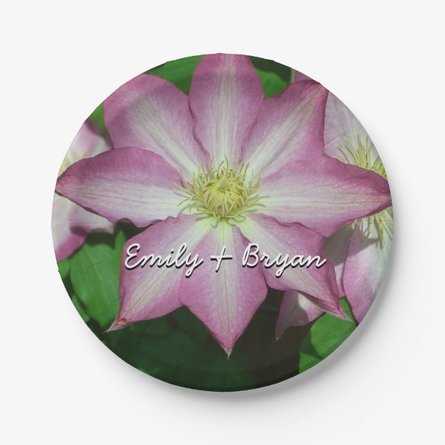 Trio of Clematis Pink and White Spring Vine Paper Plates (Front)