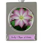 Trio of Clematis Pink and White Spring Vine Silver Plated Banner Ornament