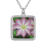 Trio of Clematis Pink and White Spring Vine Silver Plated Necklace
