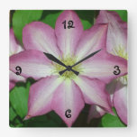Trio of Clematis Pink and White Spring Vine Square Wall Clock
