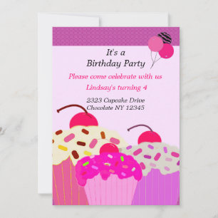 Trio of Cupcakes Birthday Party Invitation