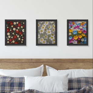 Trio of Elegance – Three-Color Floral Design Pillo Wall Art Sets