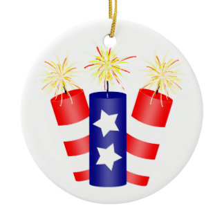 Trio of Firecrackers for the 4th of July Ceramic Ornament
