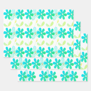 Trio of Flowers Wrapping Paper Flat Sheet Set of 3