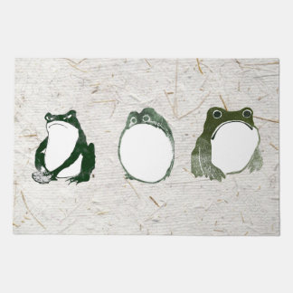 Trio of Grumpy Japanese Frogs Toads 19th Century  Doormat