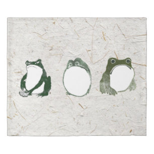 Trio of Grumpy Japanese Frogs Toads 19th Century  Duvet Cover