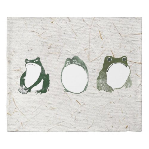 Trio of Grumpy Japanese Frogs Toads 19th Century  Duvet Cover