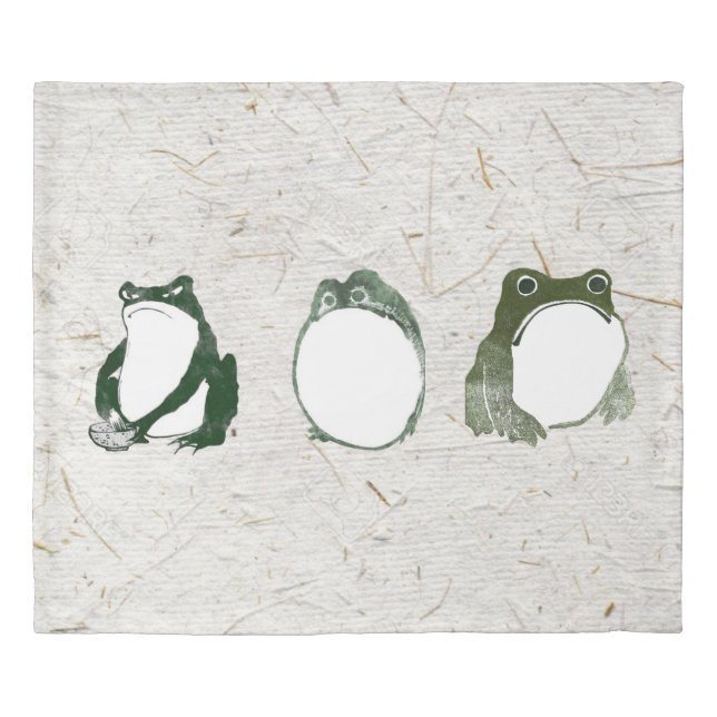 Trio of Grumpy Japanese Frogs Toads 19th Century  Duvet Cover (Front)
