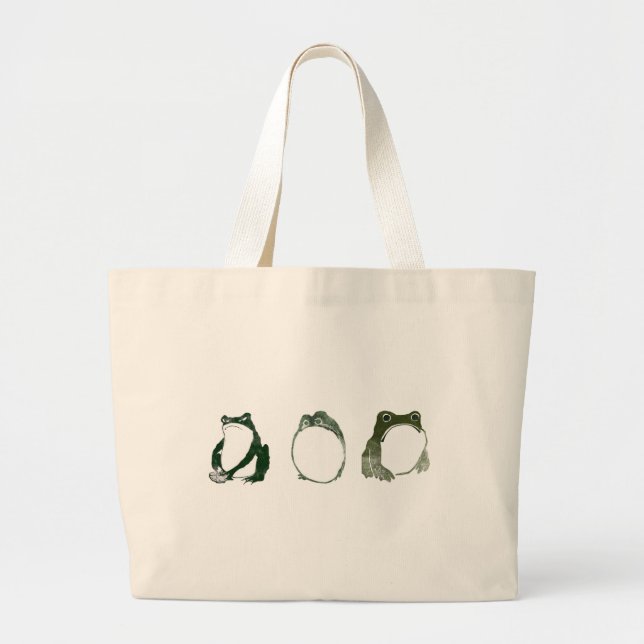 Trio of Grumpy Japanese Frogs Toads 19th Century  Large Tote Bag (Front)