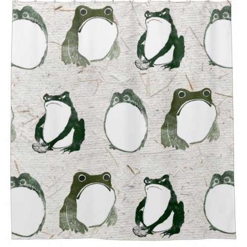 Trio of Grumpy Japanese Frogs Toads 19th Century  Shower Curtain