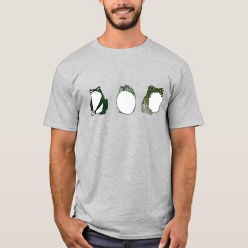Trio of Grumpy Japanese Frogs Toads 19th Century  T_Shirt