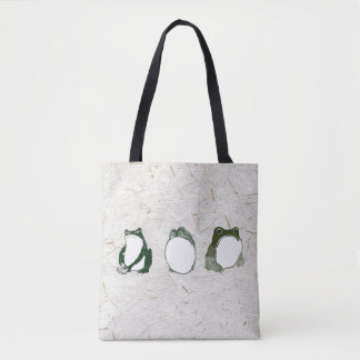 Trio of Grumpy Japanese Frogs Toads 19th Century Tote Bag