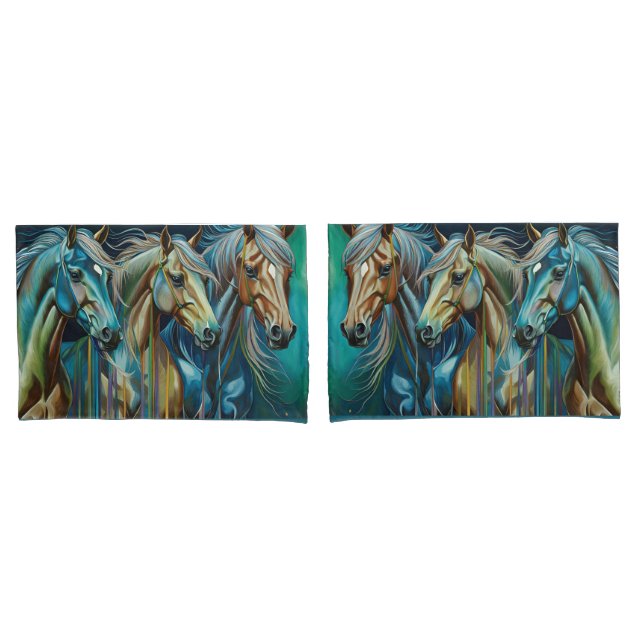Trio of Horses  Pillow Case (Front-Set)