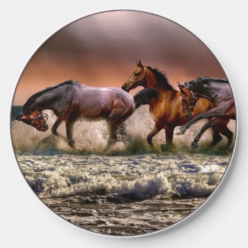Trio Of Horses Playing In The Surf Wireless Charger by minx267 at Zazzle