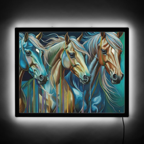 Trio of Horses Teal blue green brown LED Sign