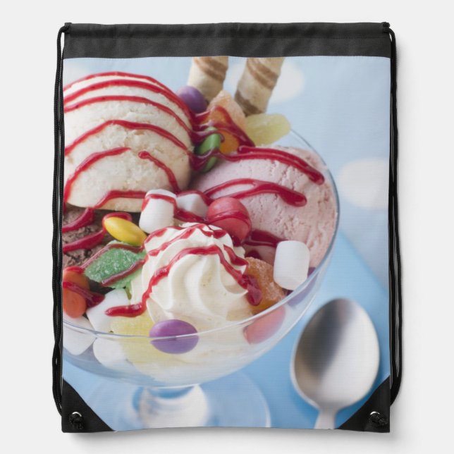 Trio of Ice Cream and Sweet Sundae Drawstring Bag (Front)
