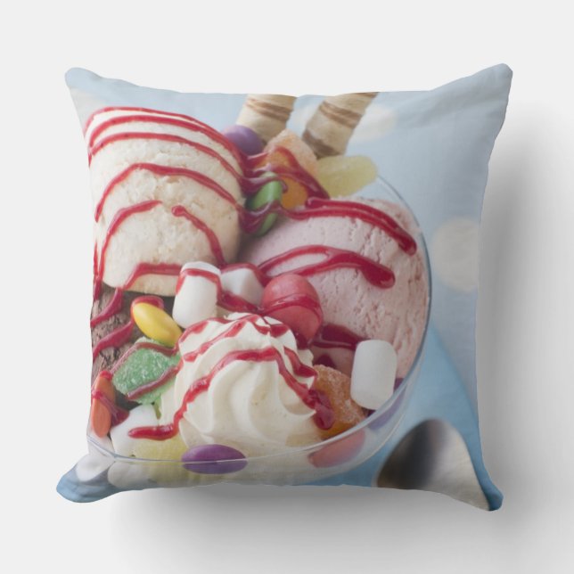Trio of Ice Cream and Sweet Sundae Throw Pillow (Front)