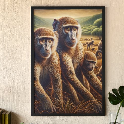 Trio of Monkeys Frolicking Poster