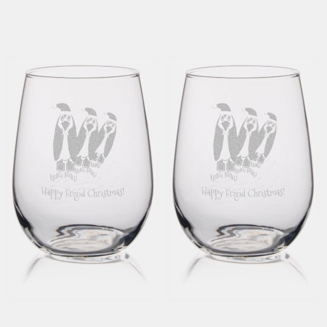 Trio of Penguins  Stemless Wine Glass (Glassware)