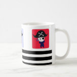 Trio of Pirates Coffee Mug<br><div class="desc">A black and white stripe along the bottom of mug. Three pirates on different coloured backgrounds. Each one wearing a hat,  earring,  eyepatch and bandana.</div>