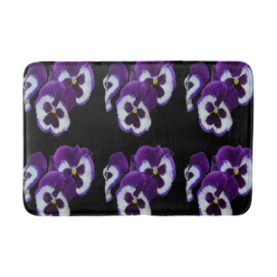 Trio of Purple White Pansy Blooms: Natures Harmony Bathroom Mat