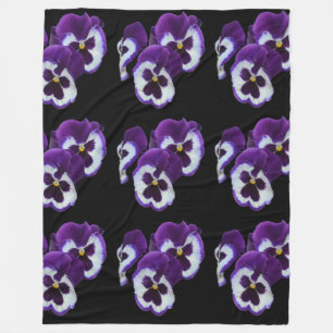 Trio of Purple White Pansy Blooms: Natures Harmony Fleece Blanket