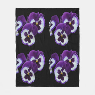 Trio of Purple White Pansy Blooms: Natures Harmony Fleece Blanket