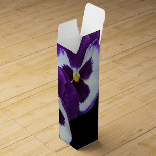 Trio of Purple White Pansy Blooms: Natures Harmony Wine Box