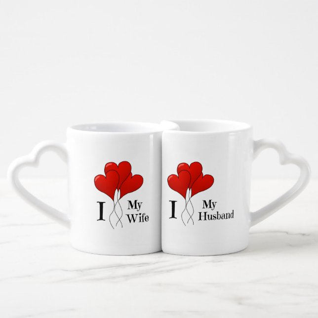 Trio of Red Heart Balloons Husband and Wife Coffee Mug Set (Front Nesting)