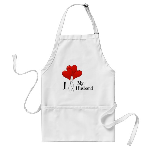 Trio of Red Heart Balloons I Love My Husband Adult Apron (Front)