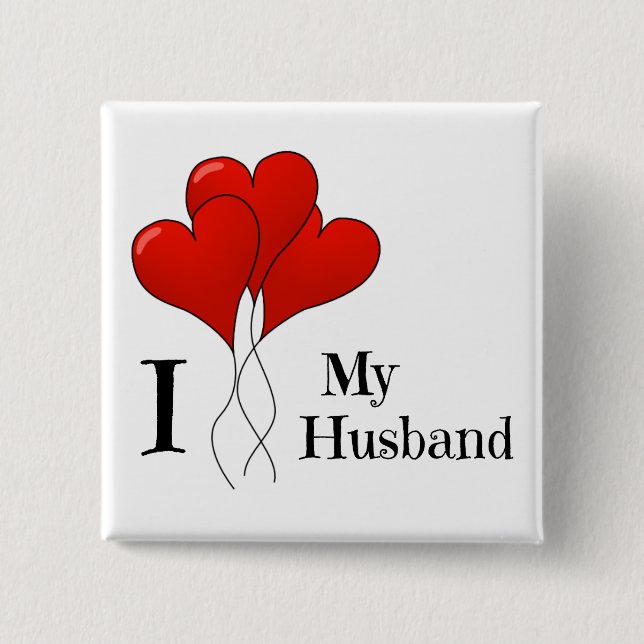Trio of Red Heart Balloons I Love My Husband Button (Front)