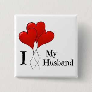 Trio of Red Heart Balloons I Love My Husband Button