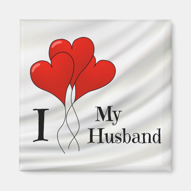 Trio of Red Heart Balloons I Love My Husband Magnet (Front)