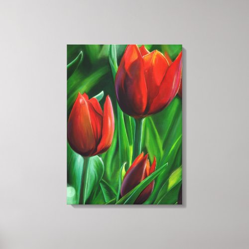 Trio of Red Tulips flower nature digital painting Canvas Print