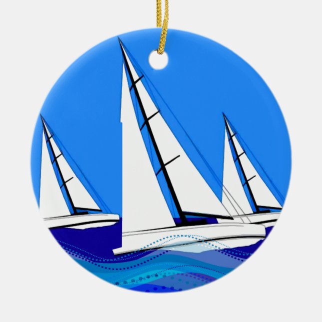 Trio of Sailboats Ceramic Ornament (Front)