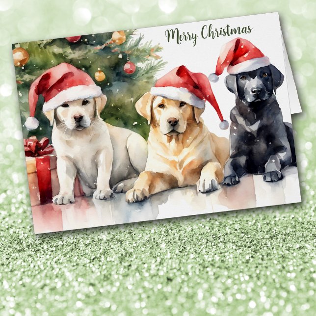 Trio of Santa Hat Labrador Retrievers Christmas Cards (Creator Uploaded)