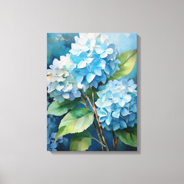 Trio of Tranquility: Blue Hydrangeas Canvas Print (Front)