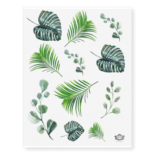 Trio of Tropical leaves, Temporary Tattoos (Front)