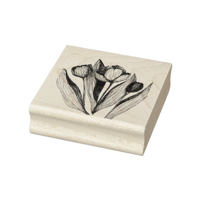 Trio of Tulips, Hand Drawn Engraved Stamp (Stamp)