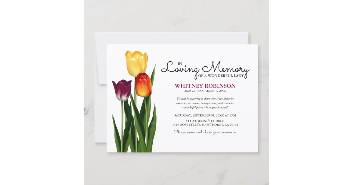 Trio of Tulips In Loving Memory | Funeral Invitation | Zazzle