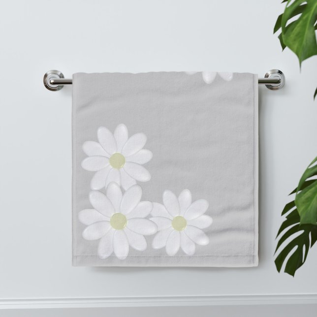 Trio of White Daisies Silver Gray Hand Towel (A pretty daisy hand towel in soft grey. Check out the collection for coordinating bathroom products)