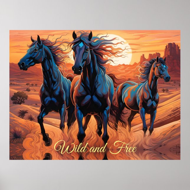 Trio of Wild Horses in the Desert Poster (Front)