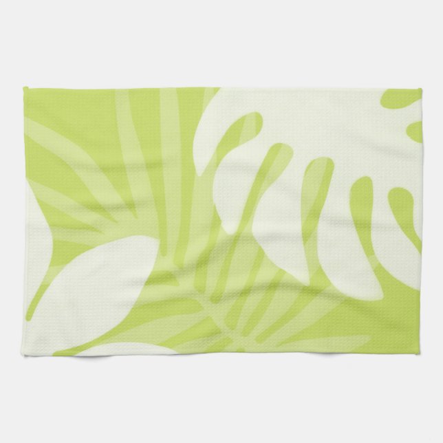 Trio Palm Leaves Lime Green Kitchen Towel (Horizontal)