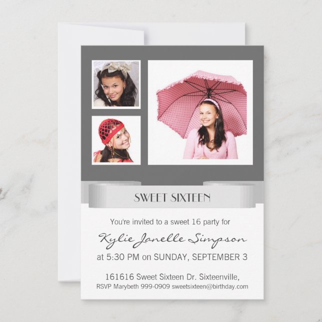 Trio Photo Sweet 16th Birthday Party Invitation (Front)