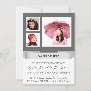 Trio Photo Sweet 16th Birthday Party Invitation