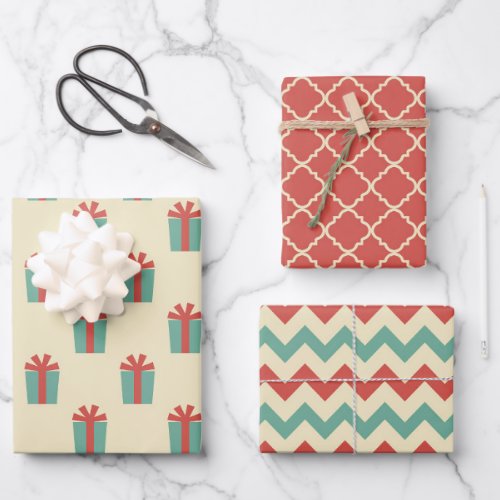 Trio Retro Christmas Wrapping Paper Sheets