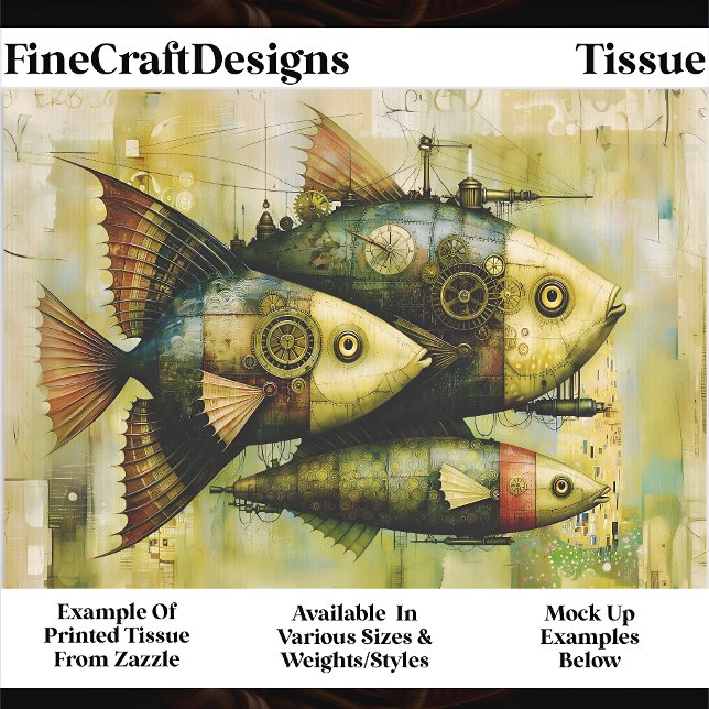 Trio Steampunk Mechanical Fish FM3R Decoupage Tissue Paper (Creator Uploaded)